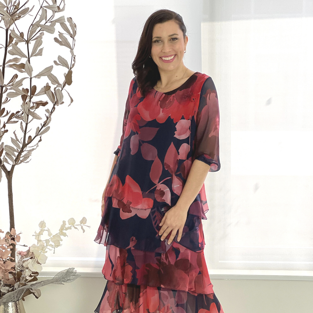 ladies pink maxi dress Simply Southern Ladies Pineapple Ruffled Pink Maxi Dress 0124-DRS-RFL- main image 1