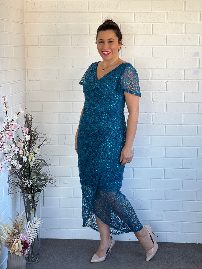 Alana Teal Sequin Gown