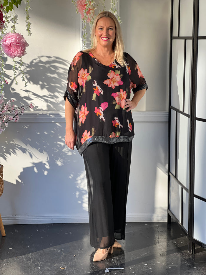 Bindi Black Floral Silk Top