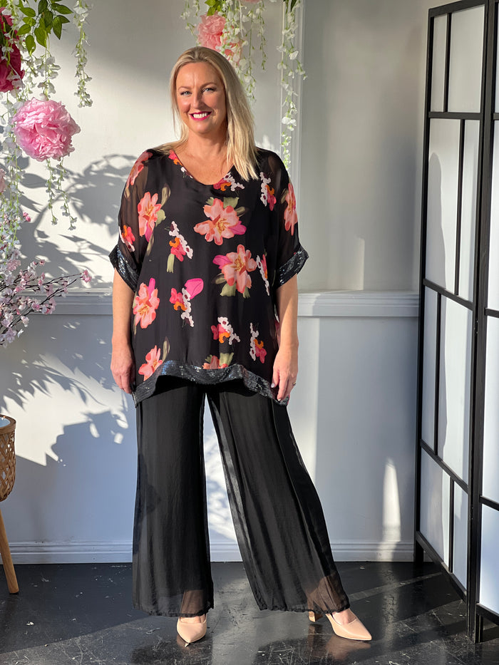 Bindi Black Floral Silk Top