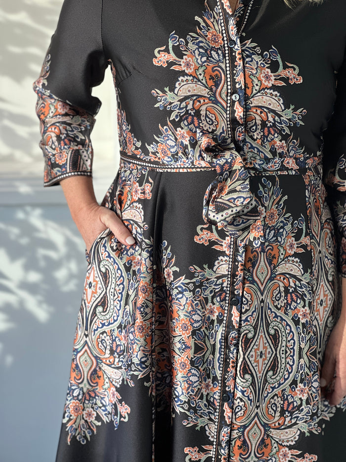 Blair Paisley Black Collared Dress