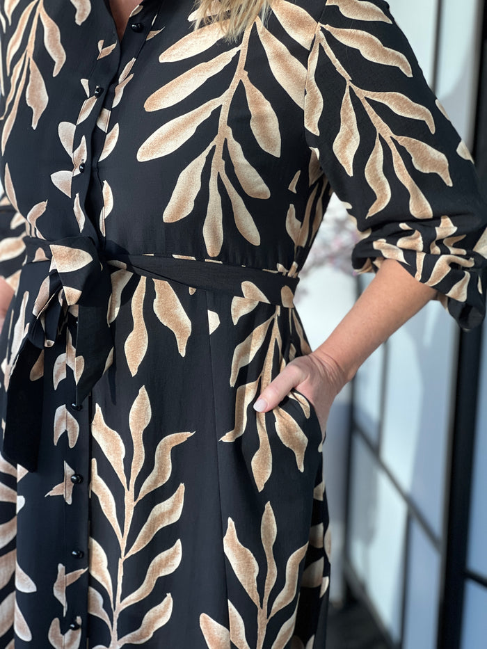 Blair Leaf Black Collared Dress