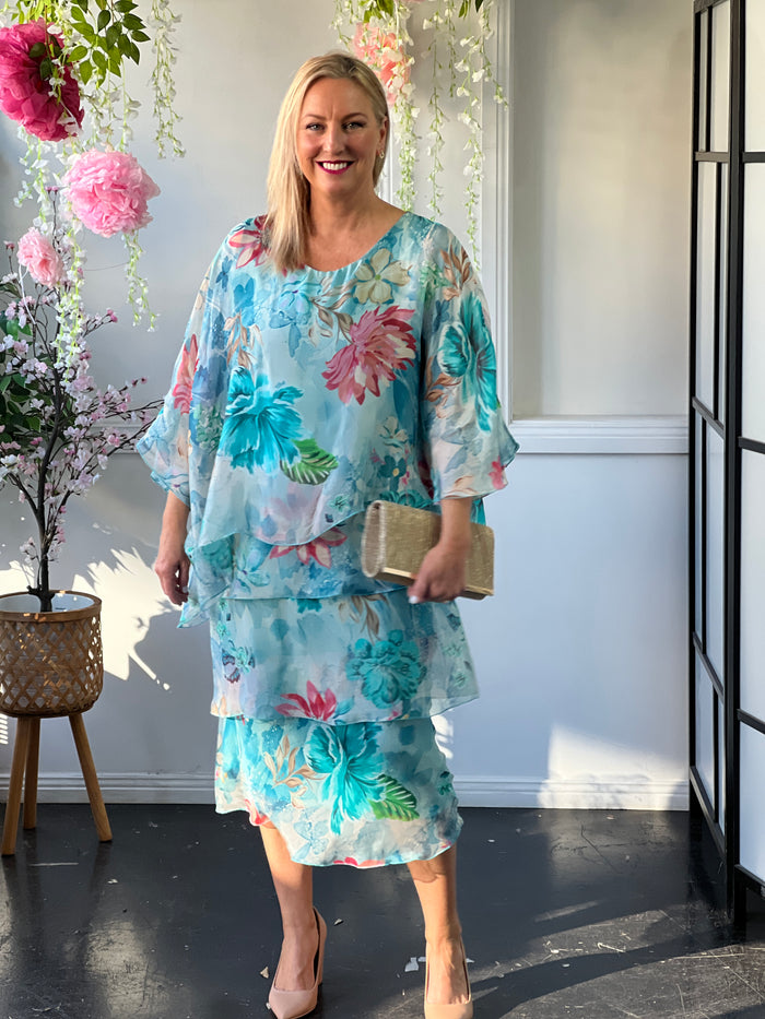 Bronx Aqua Blossom Silk Dress
