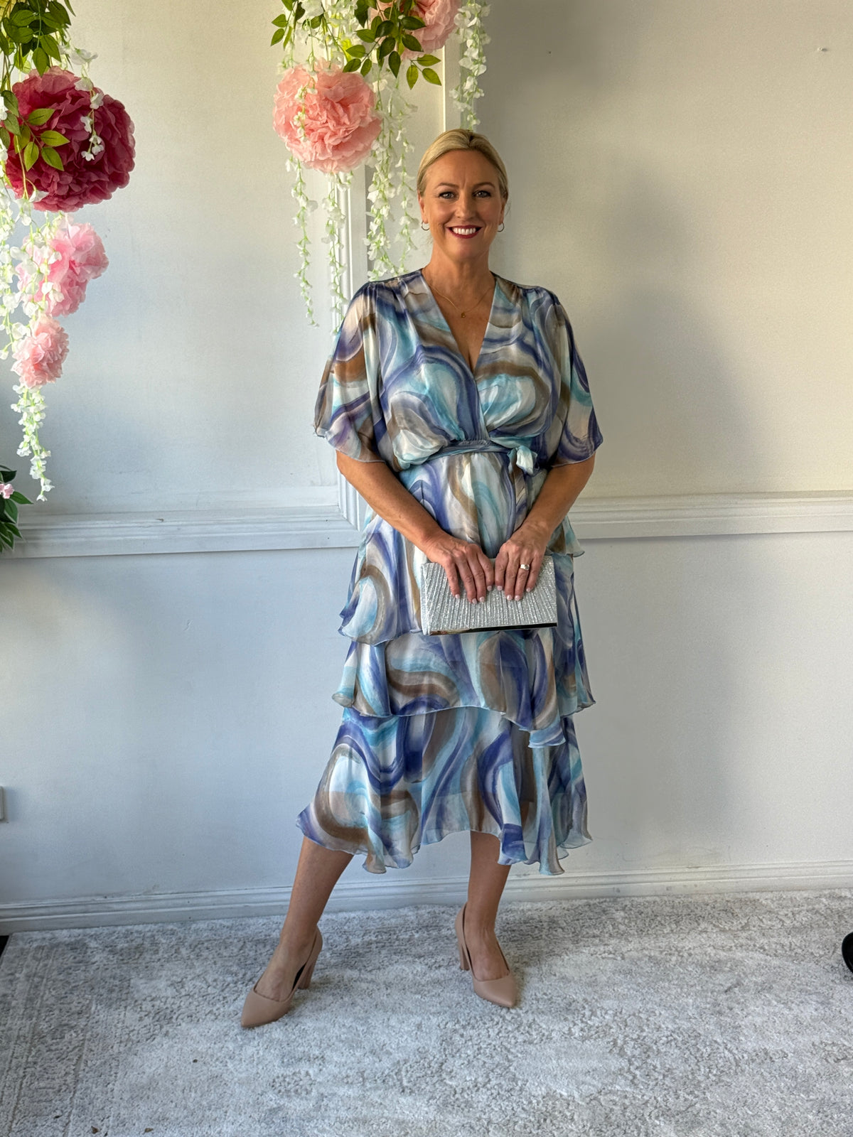 Clara Dusty Blue Silk Dress