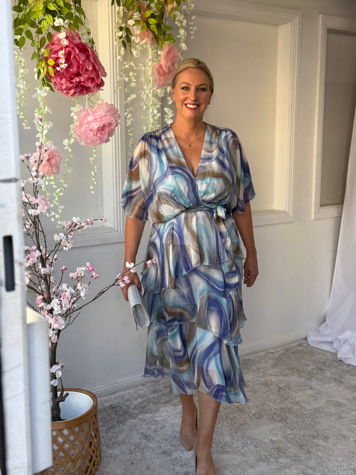 Clara Dusty Blue Silk Dress