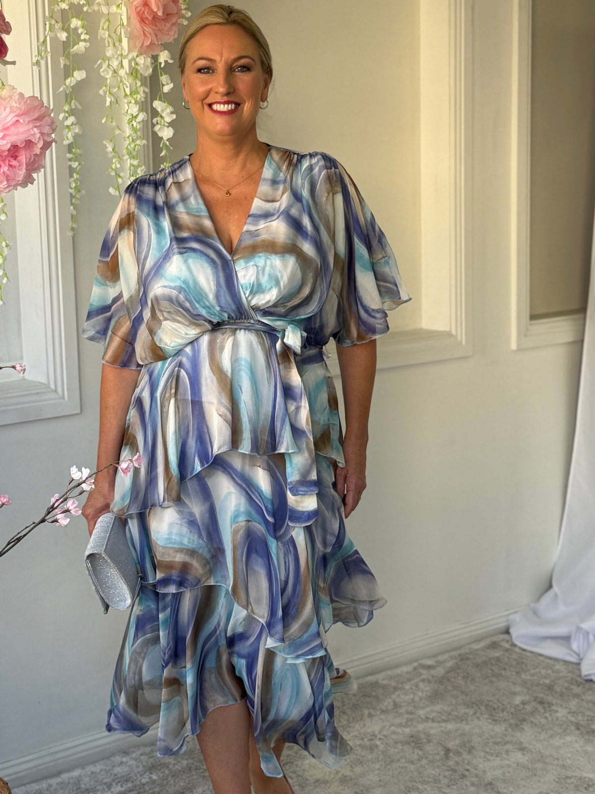 Clara Dusty Blue Silk Dress