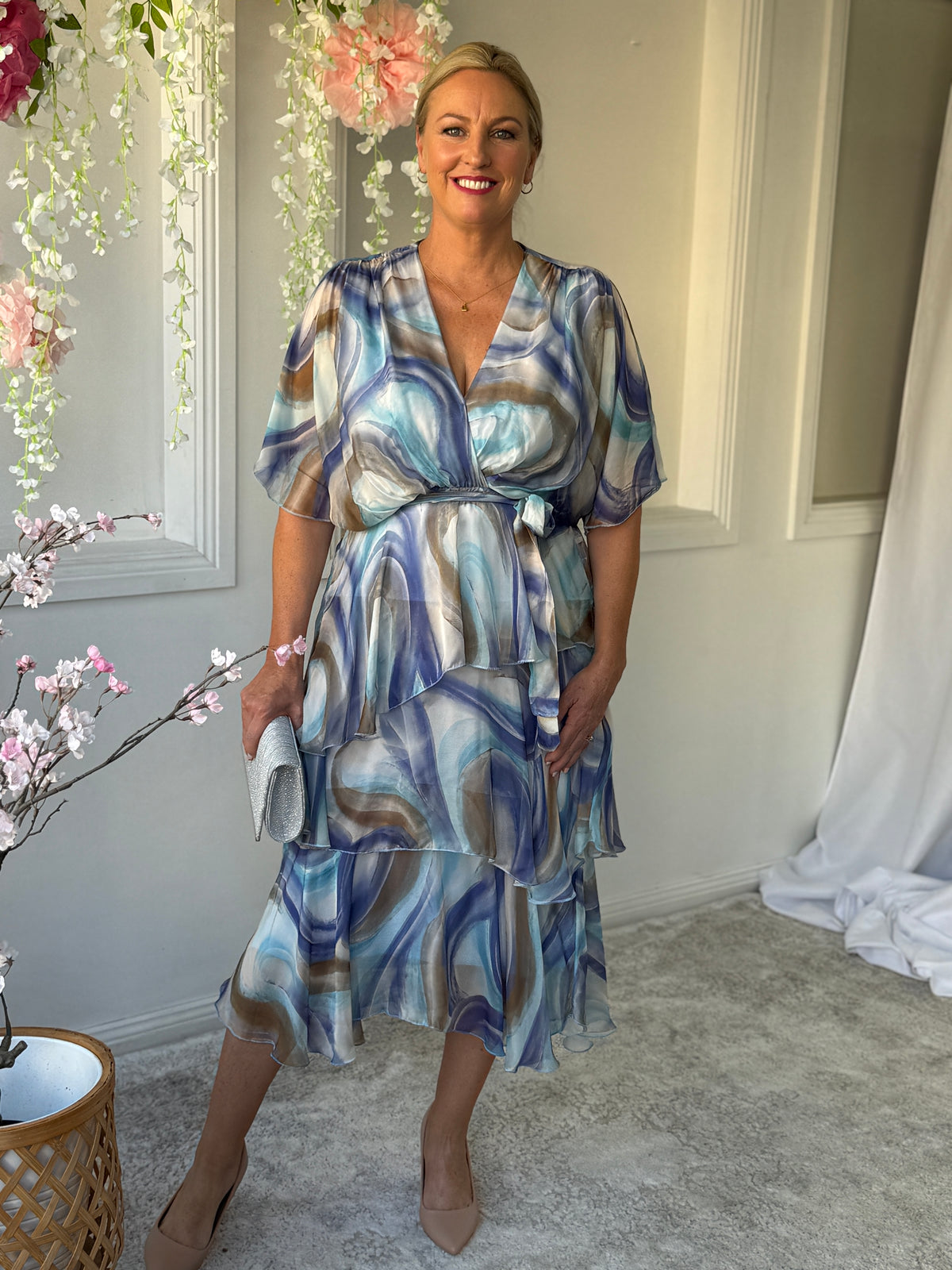 Clara Dusty Blue Silk Dress