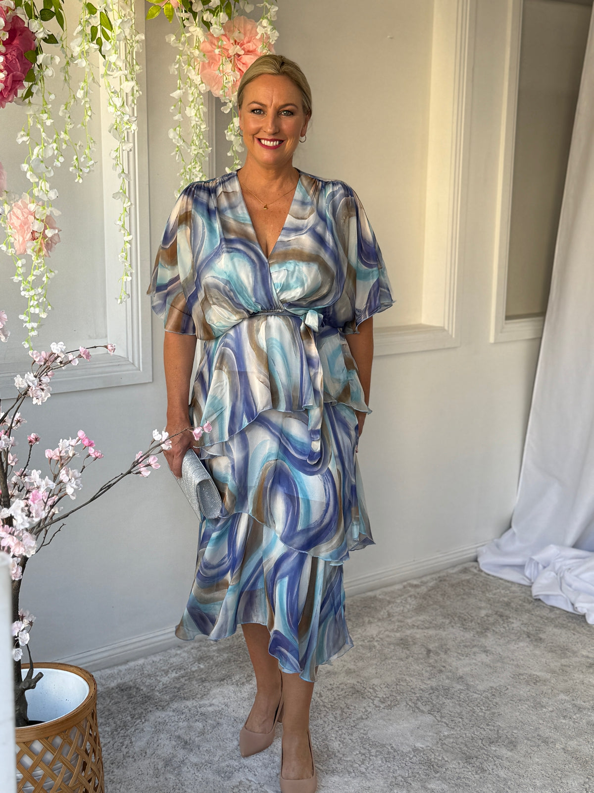 Clara Dusty Blue Silk Dress