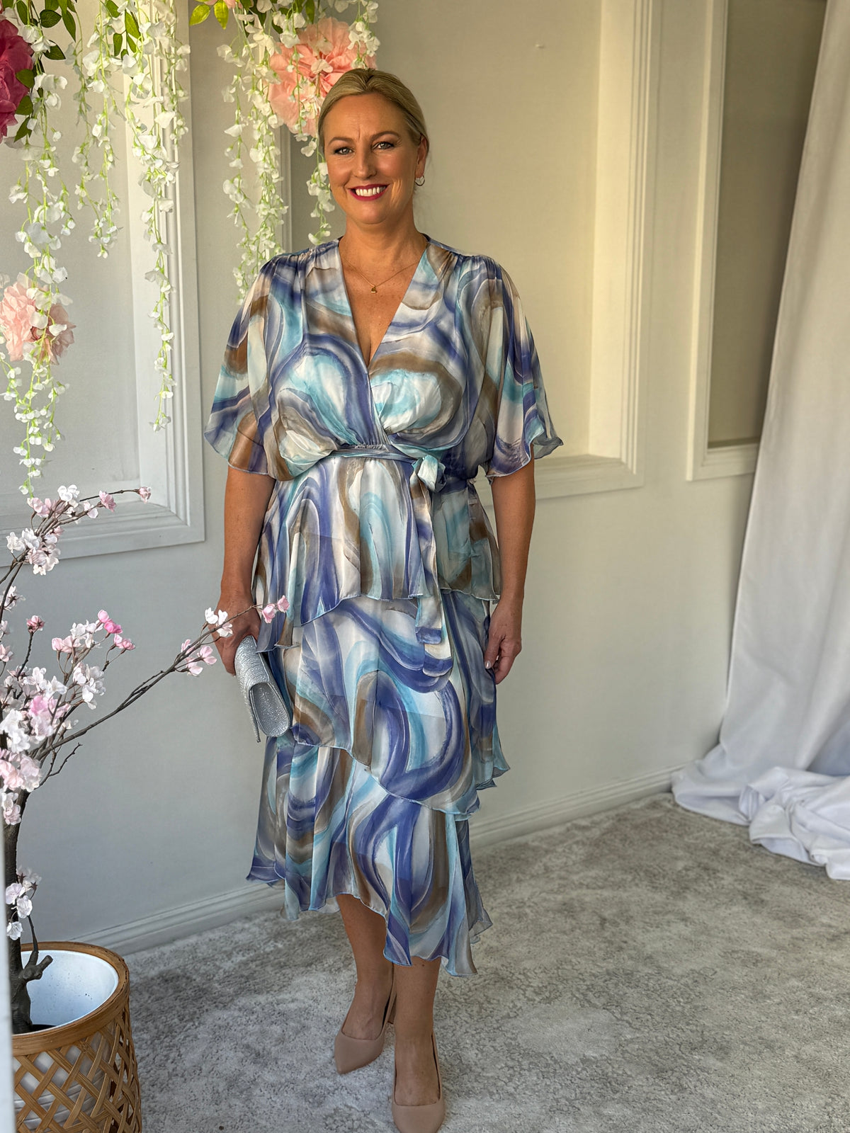 Clara Dusty Blue Silk Dress