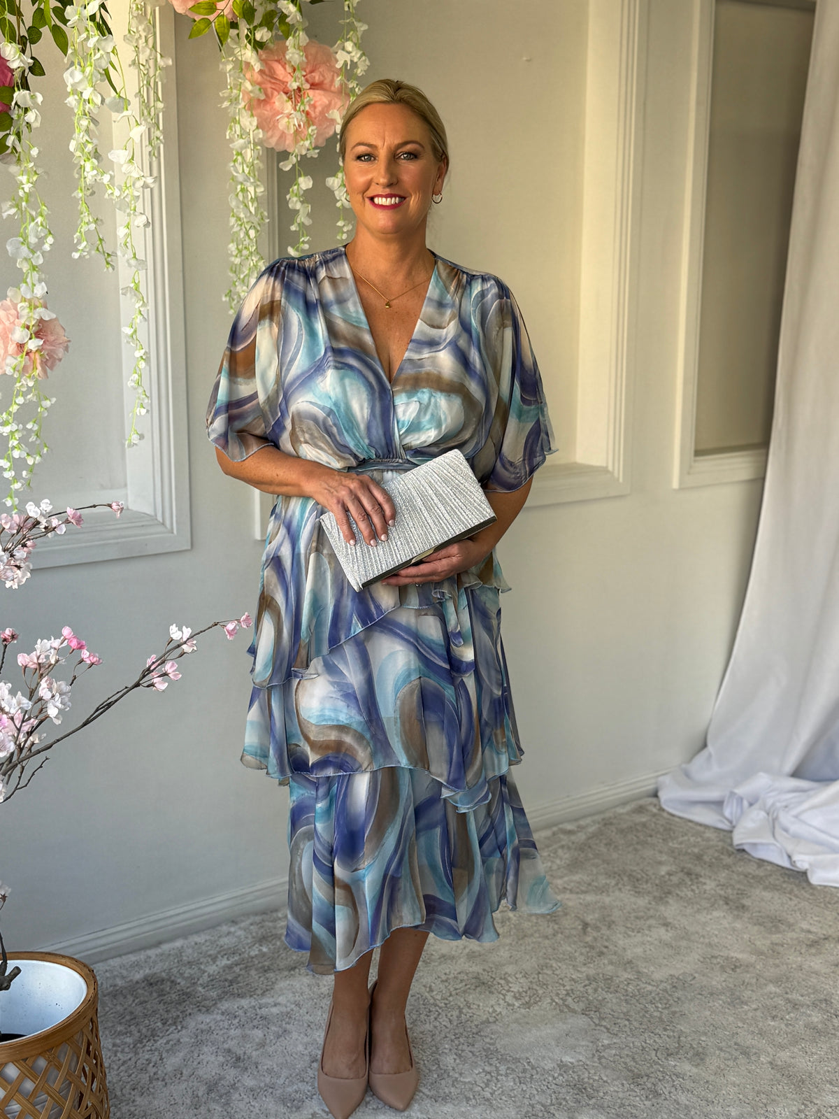 Clara Dusty Blue Silk Dress