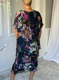 Clyde Navy Bird Silk Dress