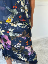 Clyde Navy Bird Silk Dress