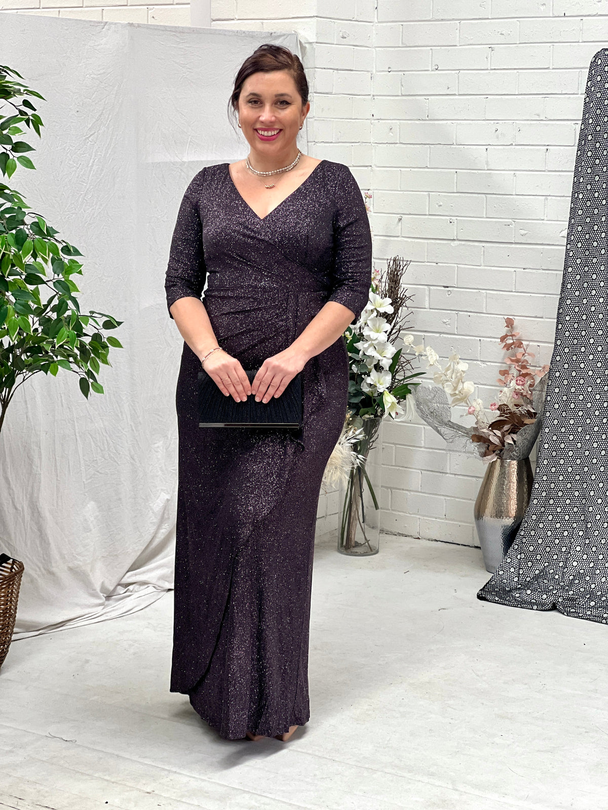 Constantine Black Glitter Gown
