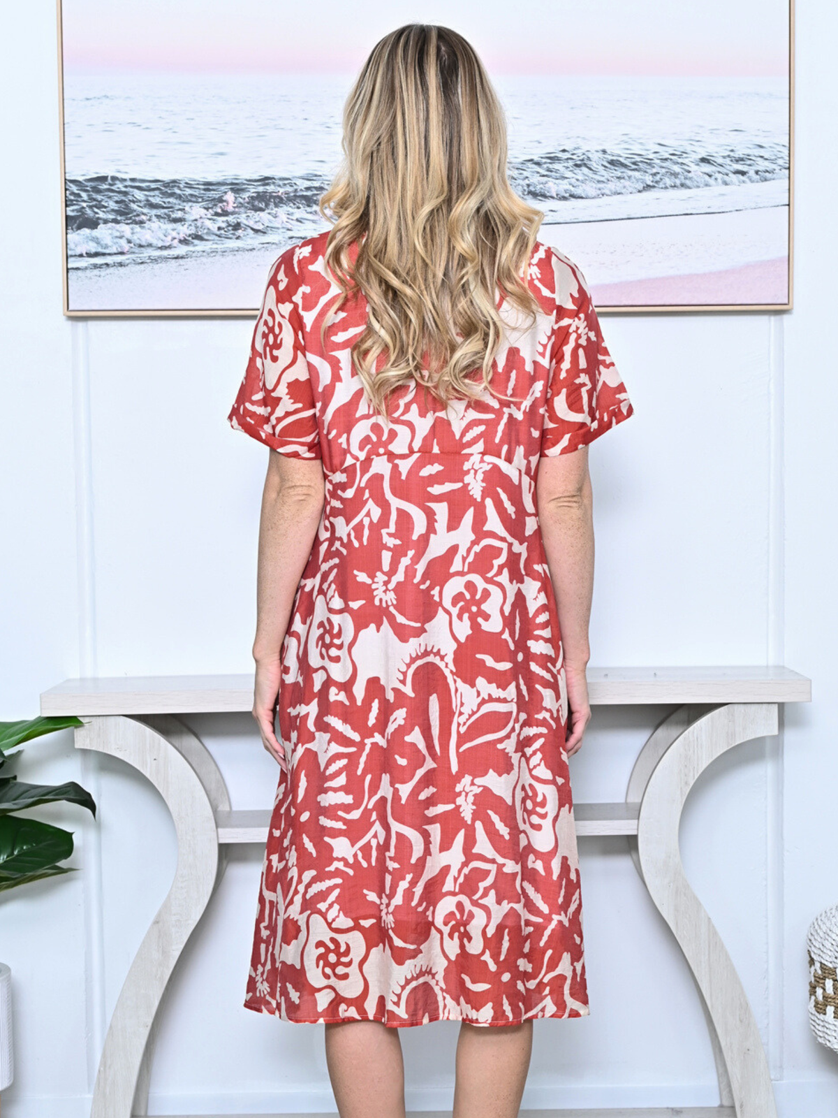 Demi Coral Abstract Layering Dress