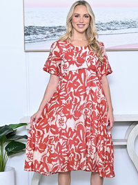 Demi Coral Abstract Layering Dress