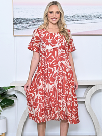 Demi Coral Abstract Layering Dress