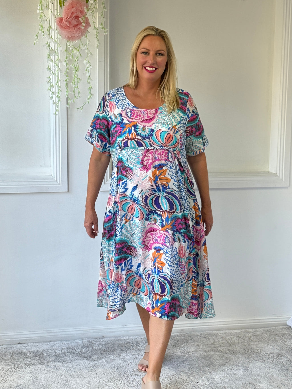 Demi Coral Abstract Layering Dress
