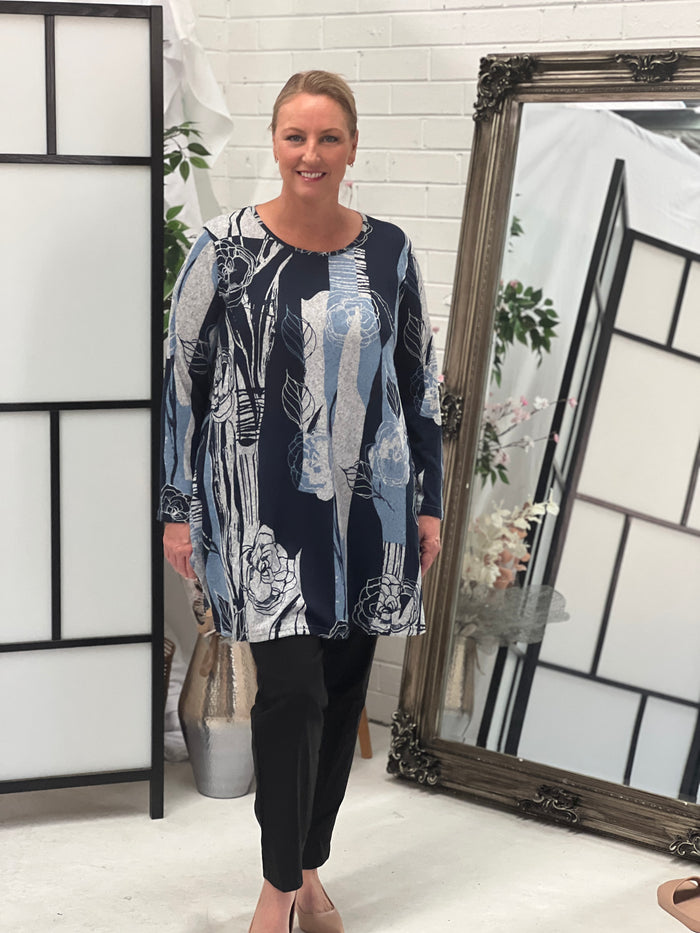 Dyna Blue Floral Soft Knit Tunic