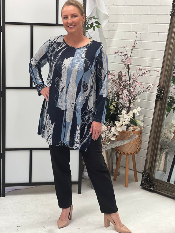 Dyna Blue Floral Soft Knit Tunic
