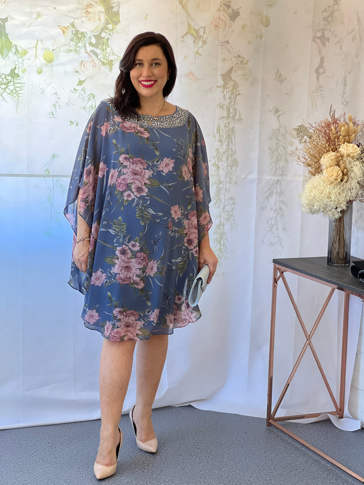 Elias Slate Floral Evening Dress
