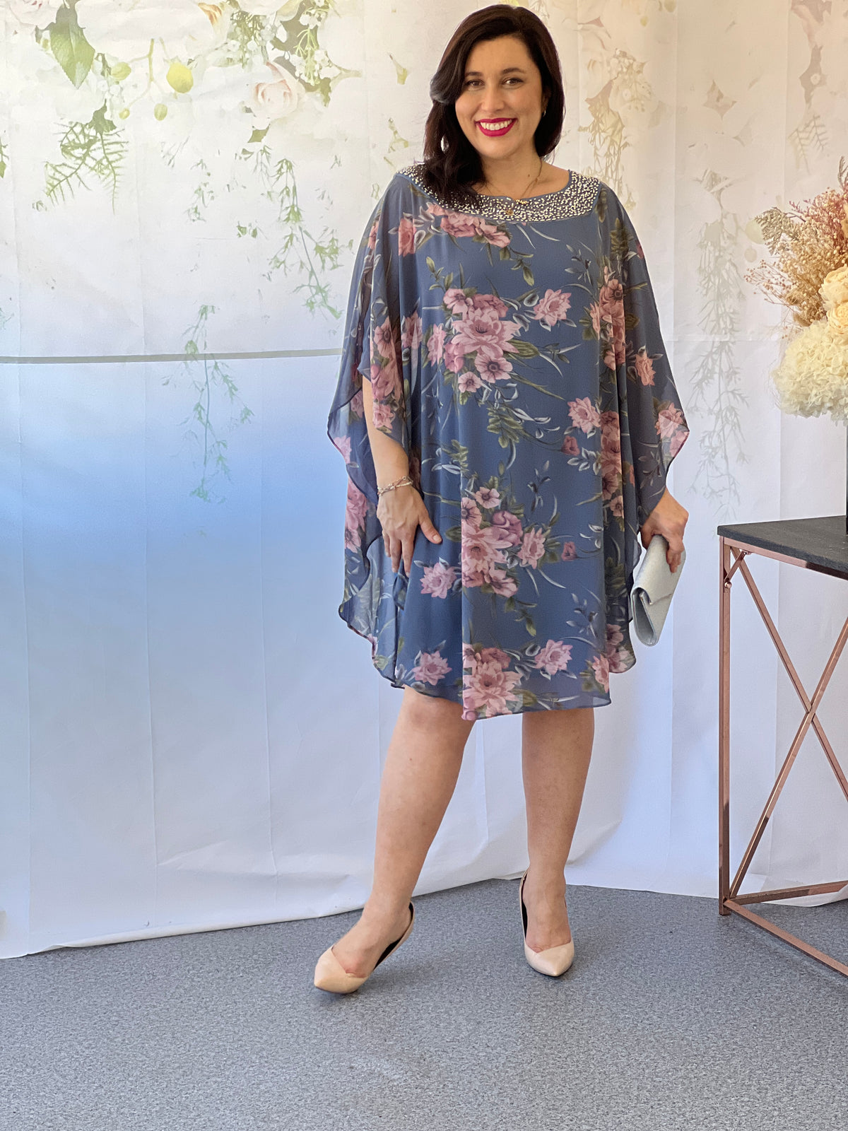 Elias Slate Floral Evening Dress