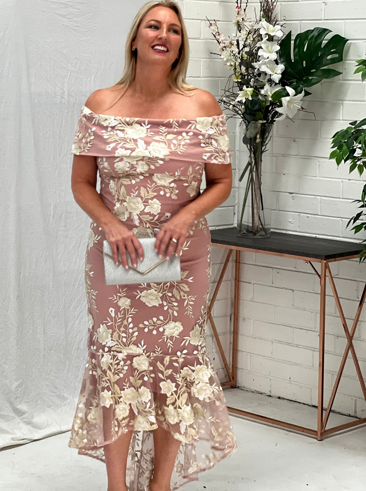 Harriet Blush Embroidered Evening Gown