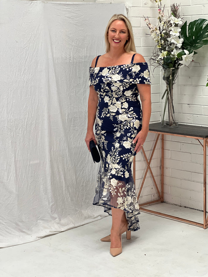 Harriet Navy Embroidered Evening Gown