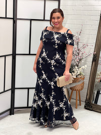 Dalton Navy Embroidered Evening Gown