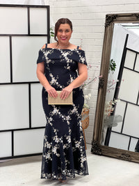 Dalton Navy Embroidered Evening Gown