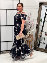 Dalton Navy Embroidered Evening Gown