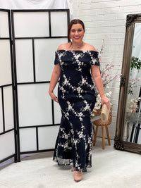 Dalton Navy Embroidered Evening Gown
