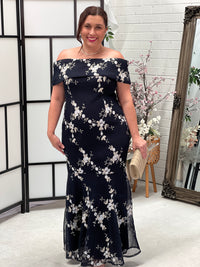 Dalton Navy Embroidered Evening Gown