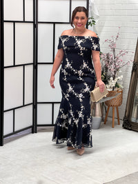 Dalton Navy Embroidered Evening Gown