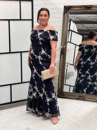 Dalton Navy Embroidered Evening Gown