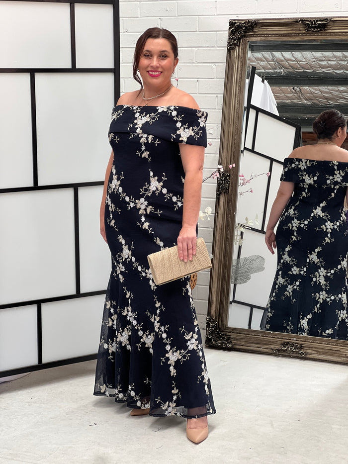 Dalton Navy Embroidered Evening Gown