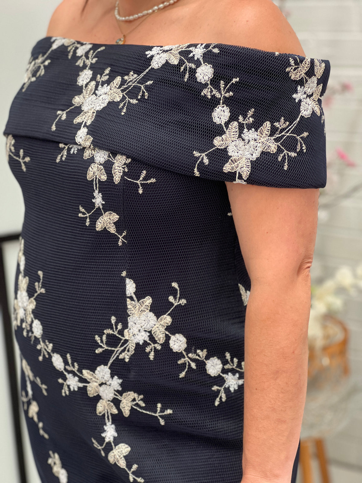 Dalton Navy Embroidered Evening Gown