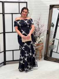 Dalton Navy Embroidered Evening Gown