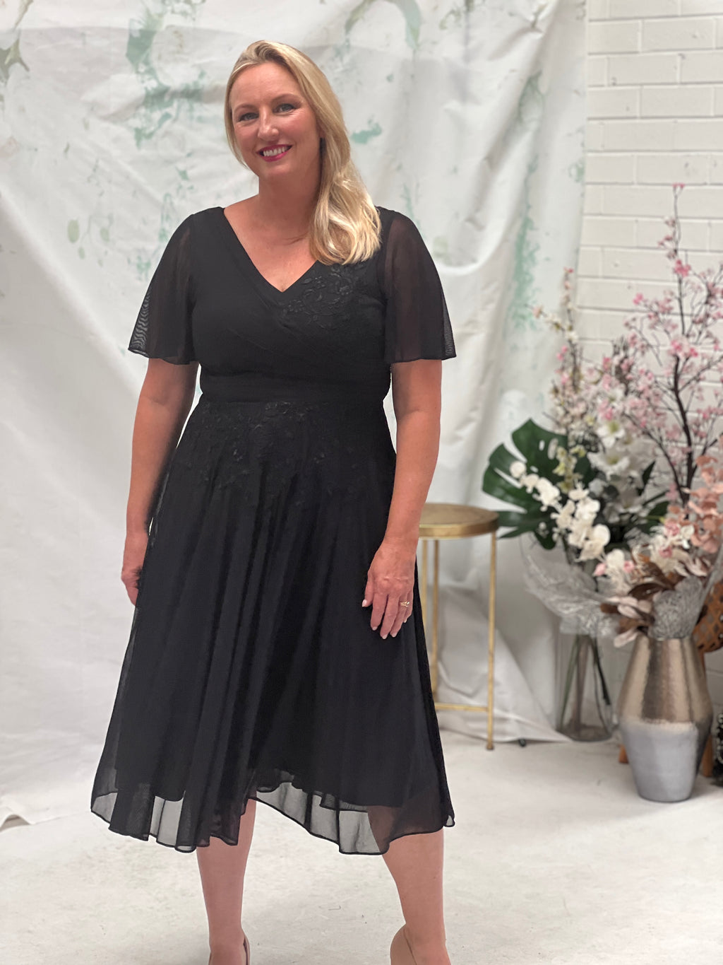 Idalia Black Abstract Long Sleeve Maxi Dress