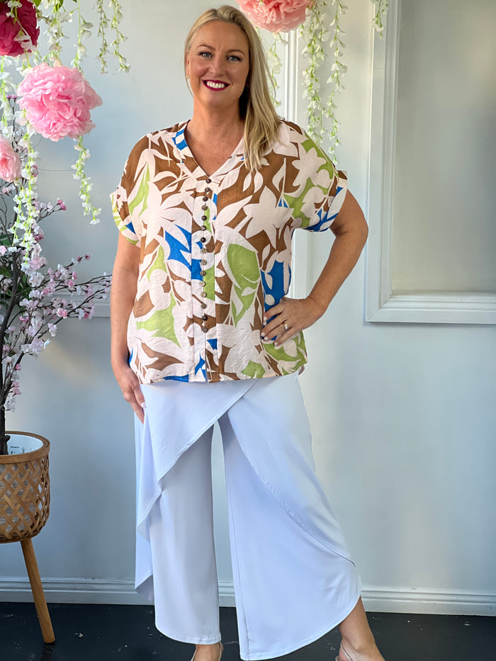 Izzy Beige Abstract Top