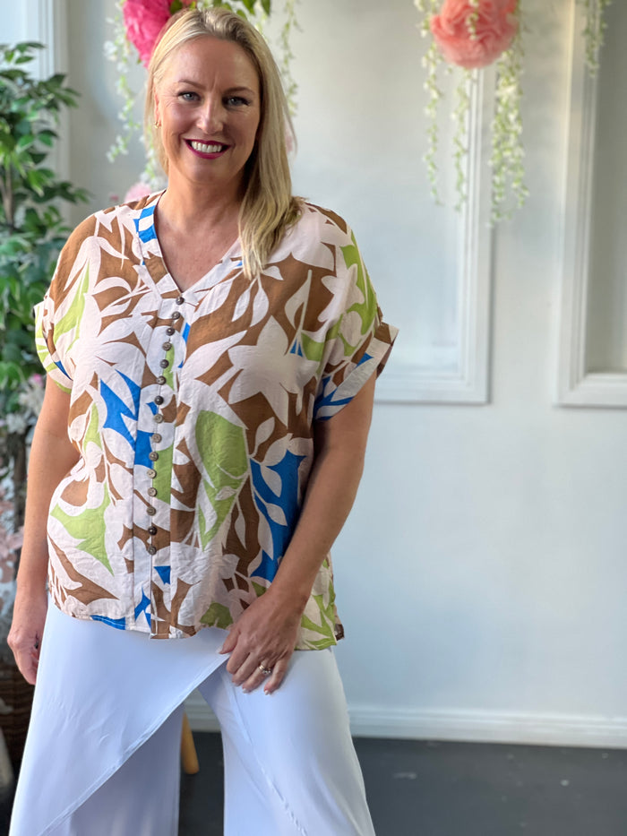 Izzy Beige Abstract Top