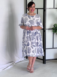 Kane White Abstract Linen Dress
