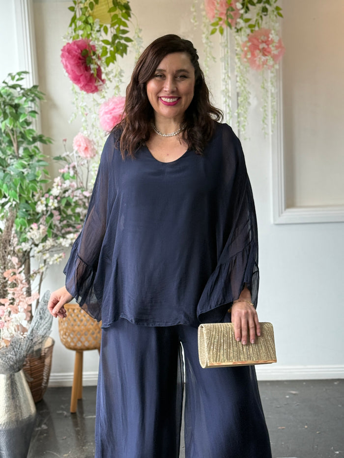 Maison Navy Silk Top