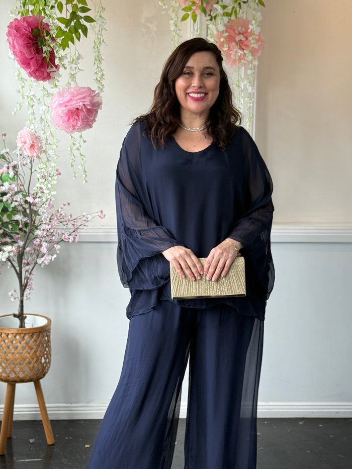 Maison Navy Silk Top