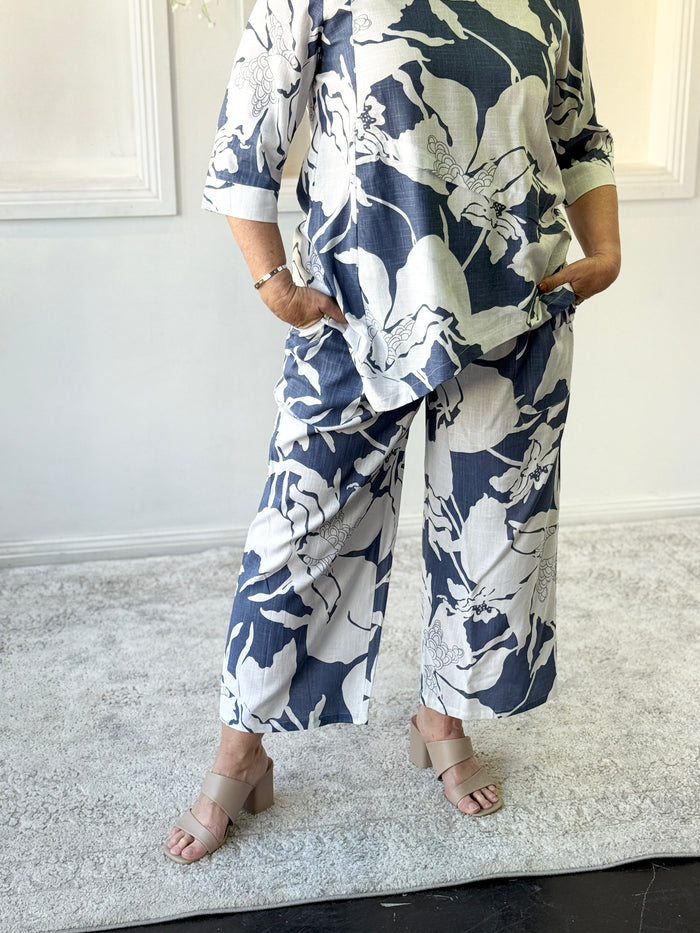 Niylah Blue Floral Linen Pants