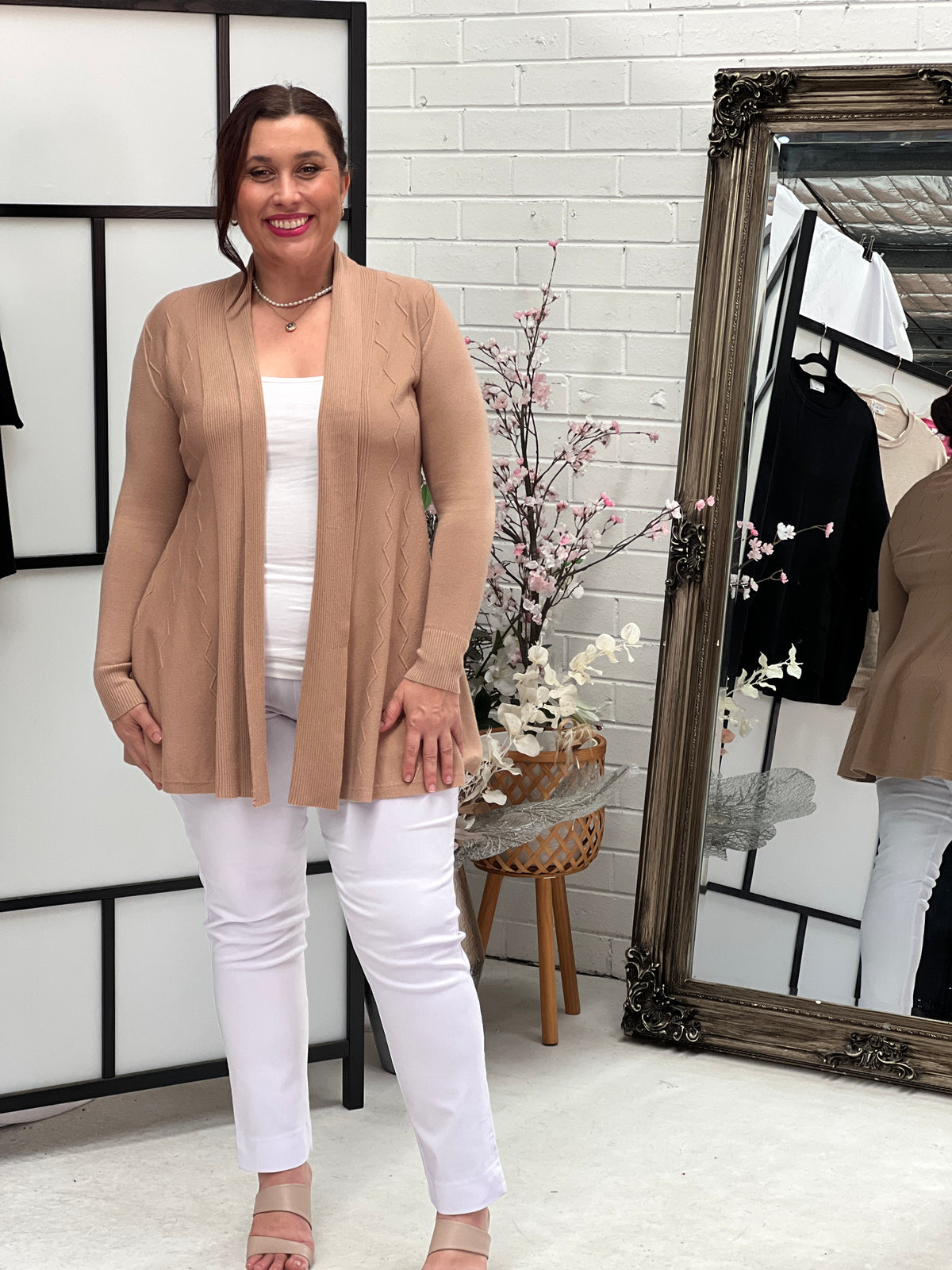 Olinda Beige Wool Knit Cardigan
