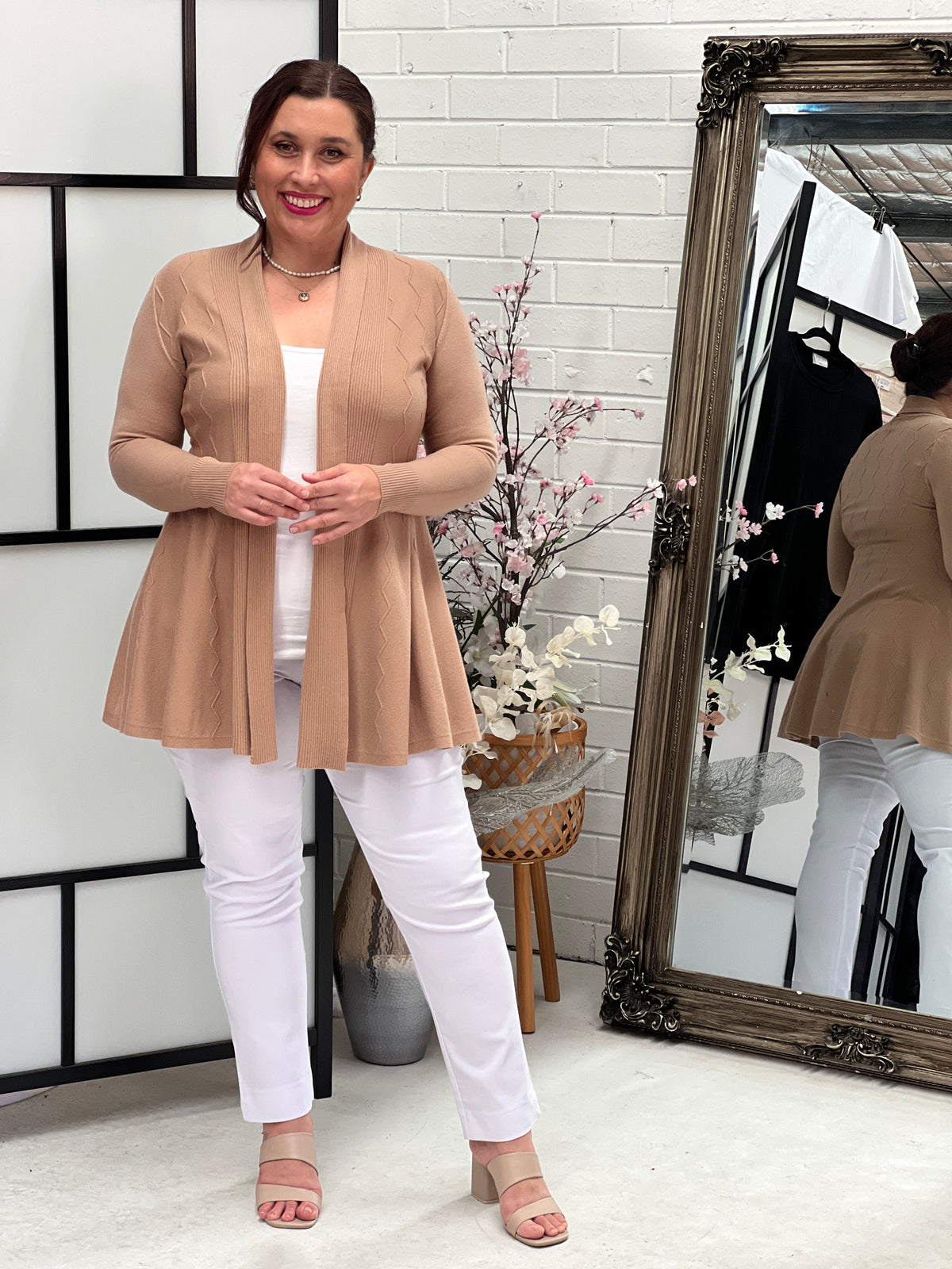 Olinda Beige Wool Knit Cardigan