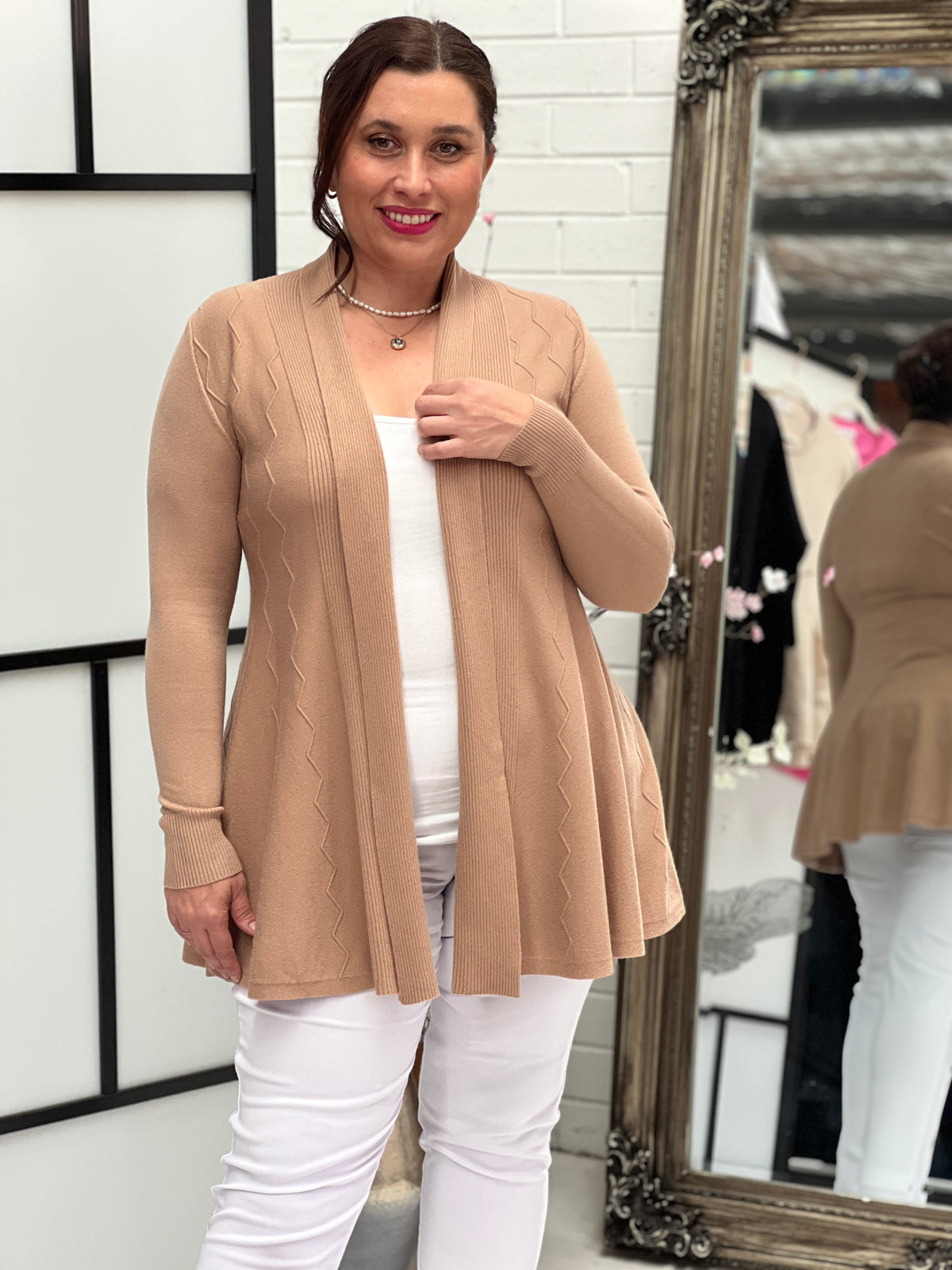 Olinda Beige Wool Knit Cardigan