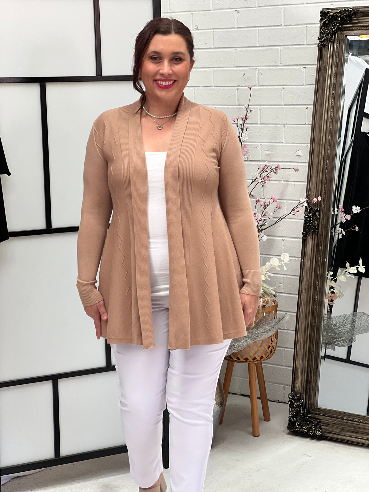 Olinda Beige Wool Knit Cardigan