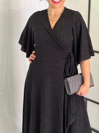 Parker Black Glitter Wrap Dress