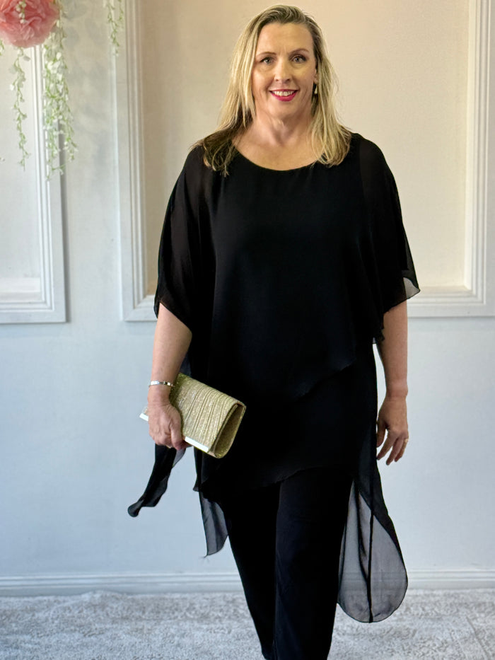 Quixie Black Evening Tunic Top